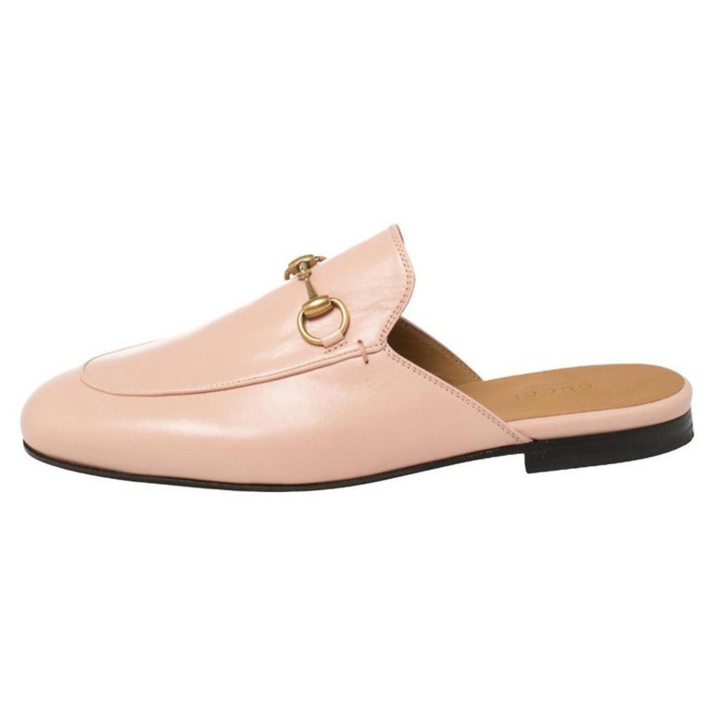 Authentic Gucci Princetown Pink Gold Horsebit Calfskin Flat Loafer Mules EU 38
